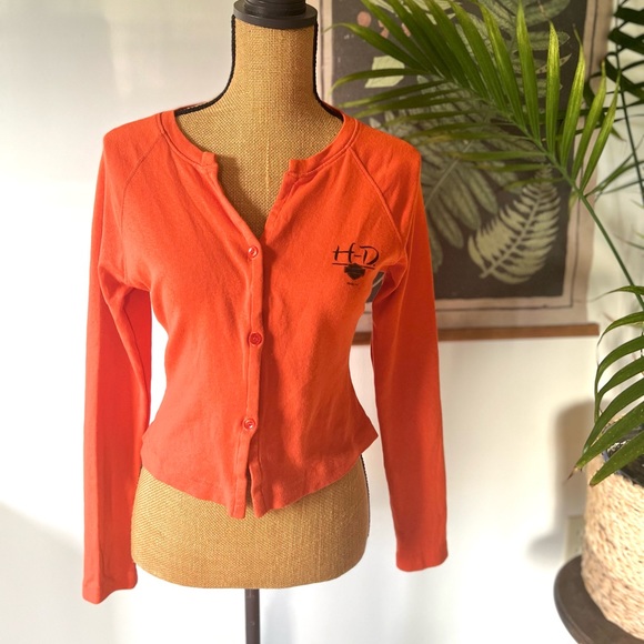 Harley-Davidson Sweaters - 2004 Harley-Davidson Orange Button Down Cardigan Size Medium - Y2K